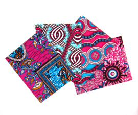 Afrikaanse quiltstoffen | 4 Fat Quarters African Wax Print | bundel PINK/BLUE