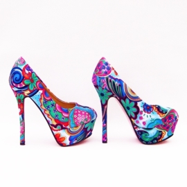 Flower Power pumps | hippie bloemenprint | maat 38 blauw (#1)