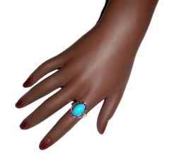 RING TURQUOISE #10 tibetaans zilver met turquoise steen