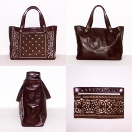 GIZA + mini tasje leren shopper / strandtas | paisley print