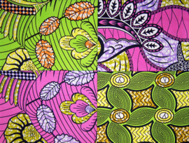 Afrikaanse quiltstoffen | 4 Fat Quarters African Super-Wax (extra soft) | bundel GREEN & PINK