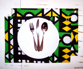 Afrikaanse PLACEMATS Samakaka groen-geel | set van 2 | african wax print  | 32,5 x 45 cm | 100% katoen Ankara stof
