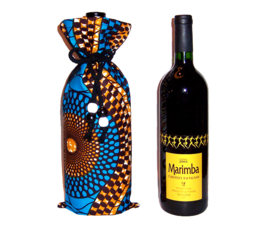 DIVANA wijntas van afrikaanse wax print | african wine bag | met koord en houten kralen