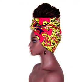 Afrikaanse hoofddoek - headwrap LEWA | African wax print | katoen - 180 x 56 cm