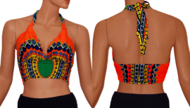 African Gypsy haltertop DONKERGEEL | topje met straps