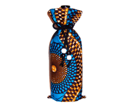 DIVANA wijntas van afrikaanse wax print | african wine bag | met koord en houten kralen