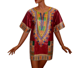 Afrikaans dashiki shirt  DARK RED | Vlisco ANGELINA | unisex