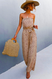 Wide leg Jumpsuit CREAM / BROWN | strapless | maat L