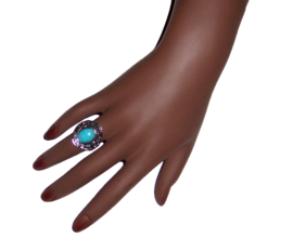 RING TURQUOISE #9 tibetaans zilver met turquoise steen