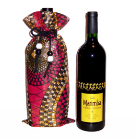PINK PARTY wijntas van afrikaanse wax print | wine bag met koord en houten kralen