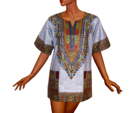 Afrikaans dashiki shirt  LIGHT GREY | Vlisco ANGELINA | unisex