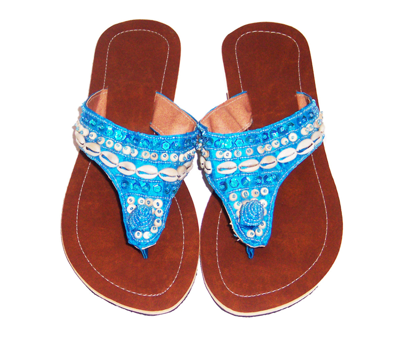 Hippie Ibiza slippers BLUE met african cowry schelpjes | 37 t/m 41