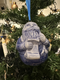 Delfsblauwe kerstbal kerstman