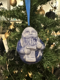 Delfsblauwe kerstbal kerstman