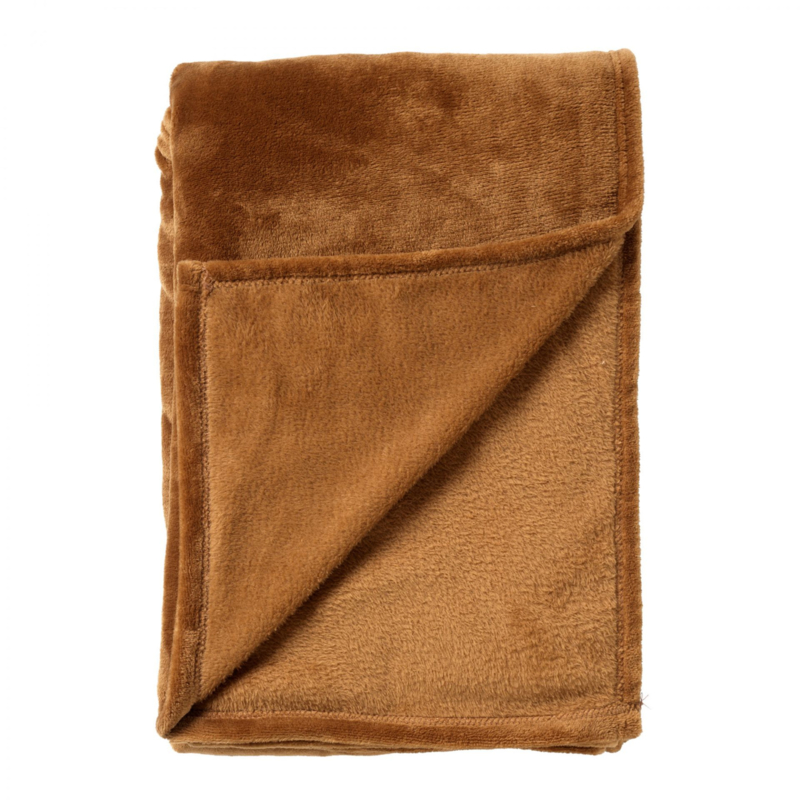 Plaid flannel fleece Tobacco brown -bruin 200 x 220 cm.