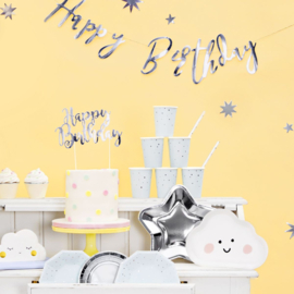 Cake Topper Happy Birthday Zilver