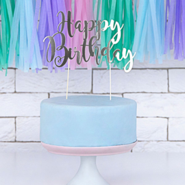 Cake Topper Happy Birthday Zilver