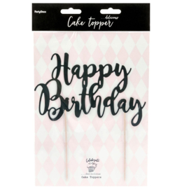 Cake Topper Happy Birthday Zwart