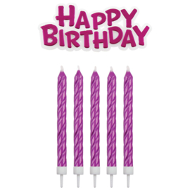 Kaarsjes Happy Birthday Roze