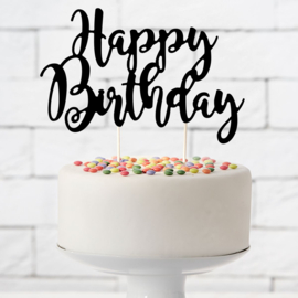 Cake Topper Happy Birthday Zwart