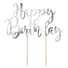 Cake Topper Happy Birthday Zilver