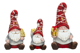 Set van 3 stuks - Kerstman zittend met rode hoed - H=18,5+15,5+12cm  KD0700
