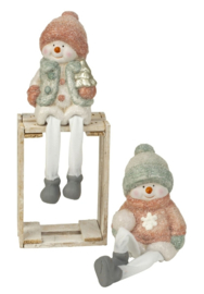 Sneeuwmannen met bungelbenen - H=23,5cm B=10cm - Set van 2 stuks - KD0160