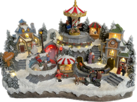 Dorp groot met Carousel , Schaatsers en Trein - Led en Muziek   KH7070