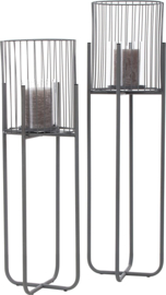Windlicht - Lantaarn met glazen inzetstuk H=63cm x dia=18cm grijs HF5200A
