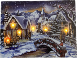 Schilderij met verlichting - Dorpje in de bergen - 6 x LED - 40 x 30cm - KW3050