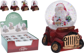 Set van 4 stuks - Waterballen van glas - Kerstfiguur in auto - H=7cm  KF0700