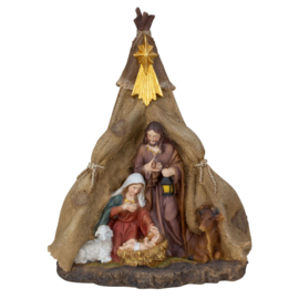 Kribbe met Jozef , Maria , Jezus  en een schaap - H=21,6cm B=16,8cm  KG1200