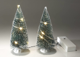 Mini kerstboom met led lampjes - 2 stuks per set - H=15 cm - B/O  KH3770