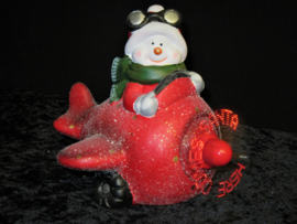 Vliegtuig - Merry Christmas - Keramiek - LED - Beweging - 3ass - B/O  KD3000