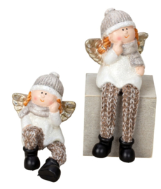 Winterkindjes met bungelbenen - H=17cm - Set van 2 stuks - KD0210