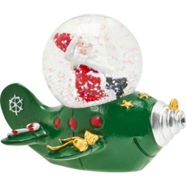 Waterballen van glas - kerstfiguur in vliegtuig - 8,5x7,5x6,5cm - 4ass  KF0800