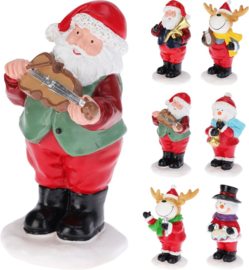 Set van 6 stuks - Muzikale kerstfiguren van polyresin - h=8cm 6ass  KE5060