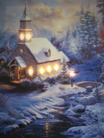 Schilderij met verlichting - Kerk in winterlandschap - 7 x LED - 40 x 50 cm - KW4000