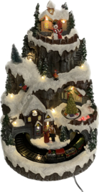 Kerst bergdorp met draaiende trein en kerstboom - led - muziek  KH7010