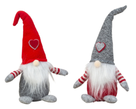 Set van 2 stuks - Gnoom / Kerstkabouter staand - H-22cm - 2ass  KD0520