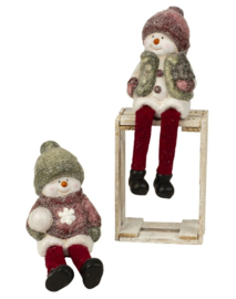 Sneeuwmannen met bungelbenen - H=23,5cm B=10cm - Rood / Groen - Set van 2 stuks - KD0165