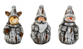 Kerstfiguren staand grijs / zilver H=12cm - 3ass KE7130