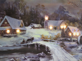 Schilderij met verlichting - Dorp bij rivier - 9 x LED - 60 x 40 cm -  KW2060