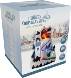 Wintertafereel met Glijbaan - Led - Beweging - B=17,5cm H=21cm - B/O  KH0820