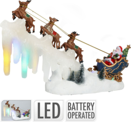 Slee met kerstman en rendieren - Snowfall ledverlichting - B/O   KH0840