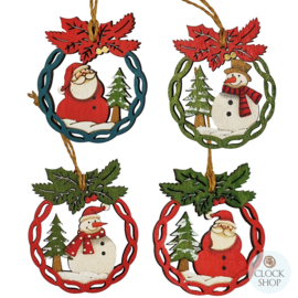 4 x houten kerstdekoraties om op te hangen H=7,5cm 4ass  KE3200