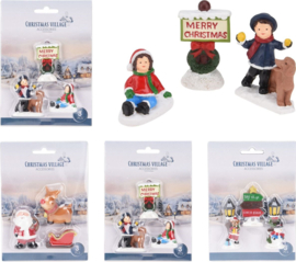 4 Setjes - Kerstdorp Figuurtjes - 3 stuks op kaartje - 4x3x5cm  KH3810
