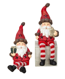 2 Kerstmannen rood met bungelbenen + Kadootje of Ster in hand - KD0235