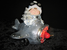 Vliegtuig - Merry Christmas - Keramiek - LED - Beweging - 3ass - B/O  KD3000