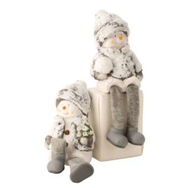 Sneeuwmannen met bungelbenen - H=24cm B=9cm - Set van 2 stuks - KD0170